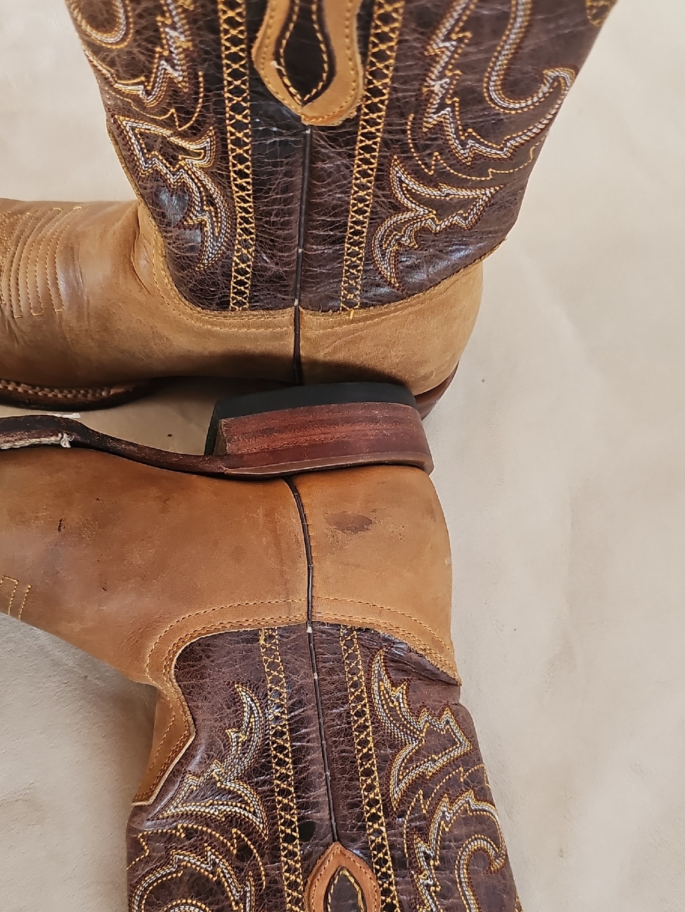 Boys, Two-Tone Tan Western Cowboy Boots with Embroidered Shaft - Picture 11 of 13